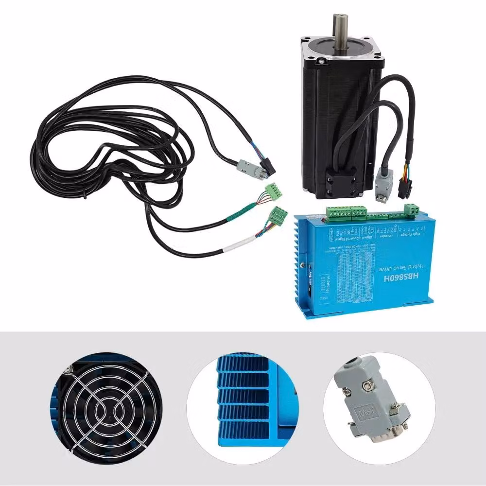 Kit motore passo-passo - NEMA 34, sistema a circuito chiuso - 12 Nm - driver DSP - 8 A - 24 V - fresatura CNC - colore nero
