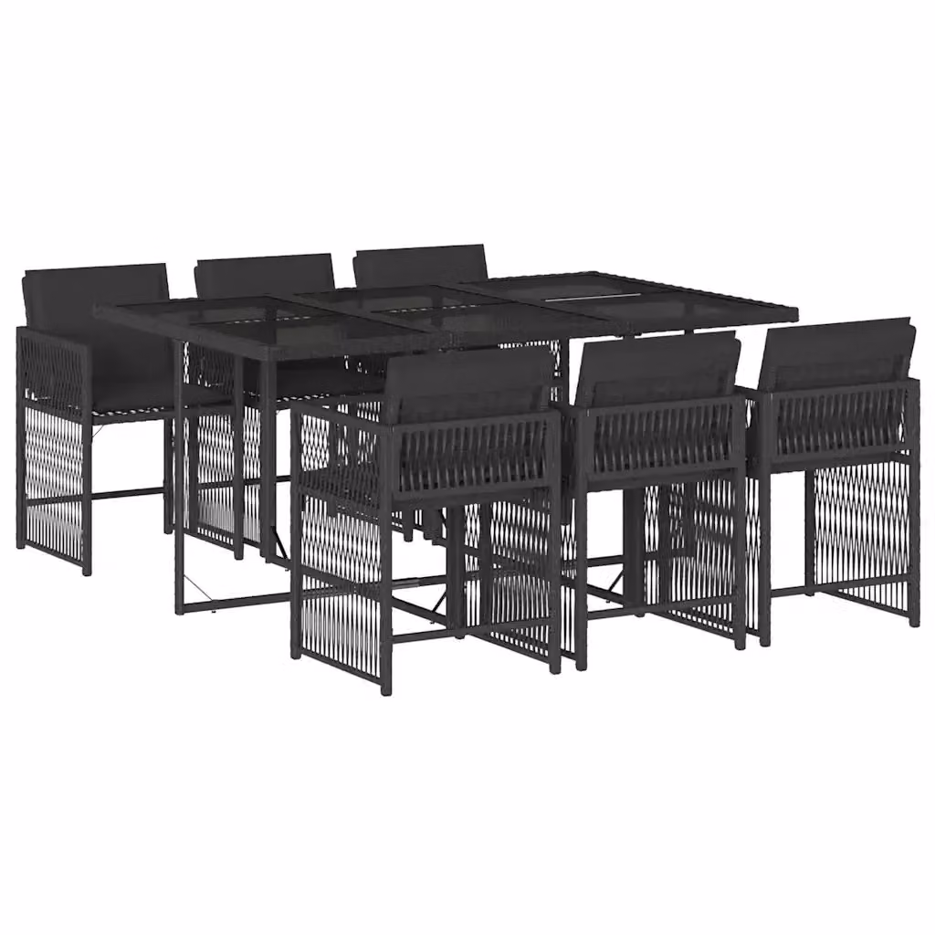 Set da Pranzo da Giardino vidaXL 7 pz in Polyrattan Nero con Piano in Vetro – 2