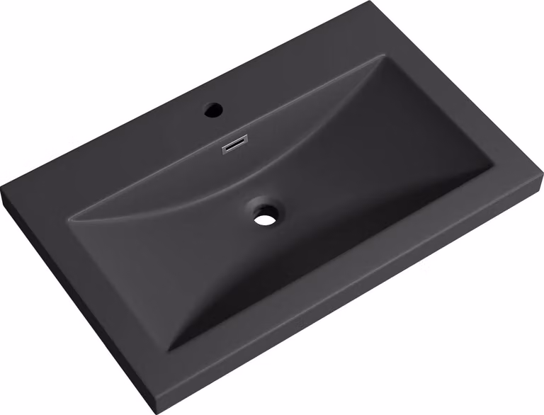 doporro Lavabo ad Incasso Soprapiano Lavabo Bagno da Appoggio Rettangolare 76,5x48x13 cm Antracite Opaco, Lavandino in Marmoresina con Foro Rubinetto e Troppopieno Colossum01