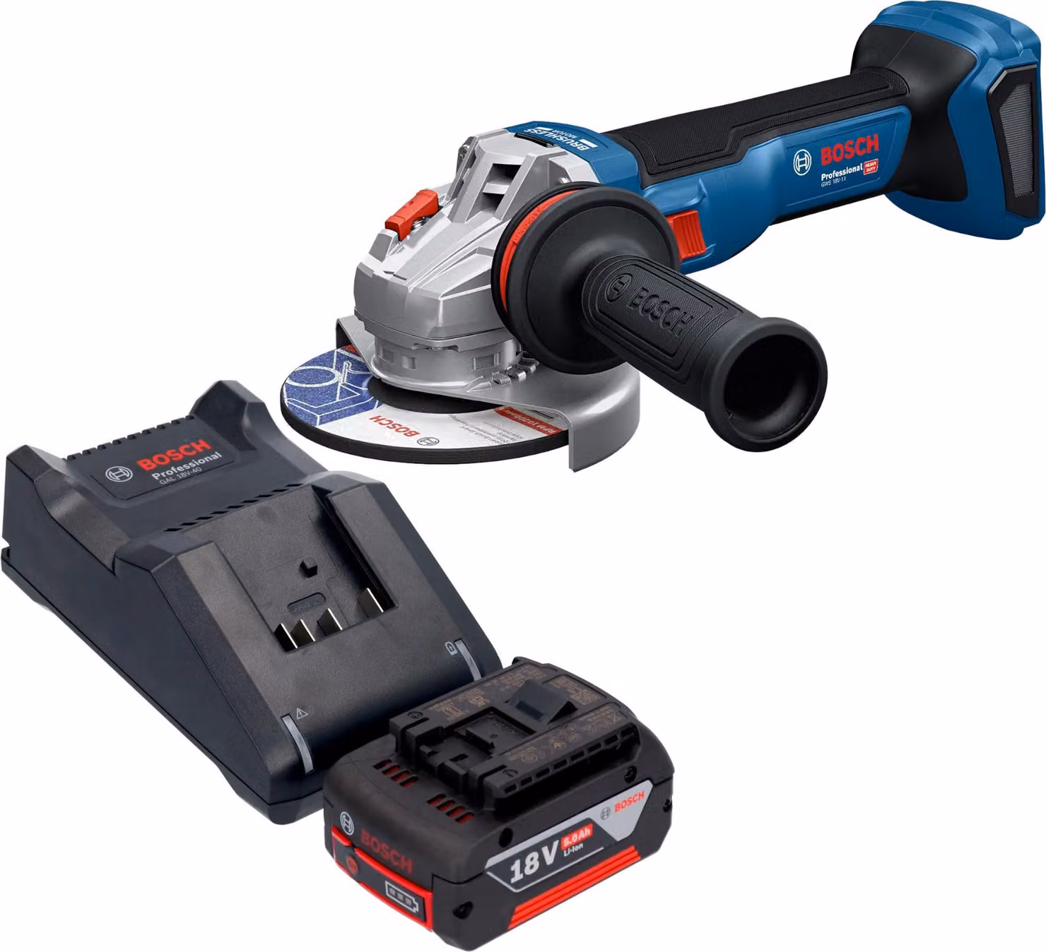 Smerigliatrice angolare a batteria Bosch GWS 18V-11 Professional 18 V 125 mm + 1x batteria 5,0 Ah + caricabatteria