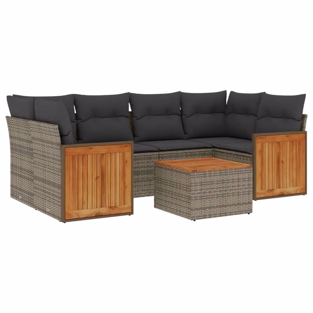 Set Divani da Giardino 7 pz con Cuscini Grigio in Polyrattan