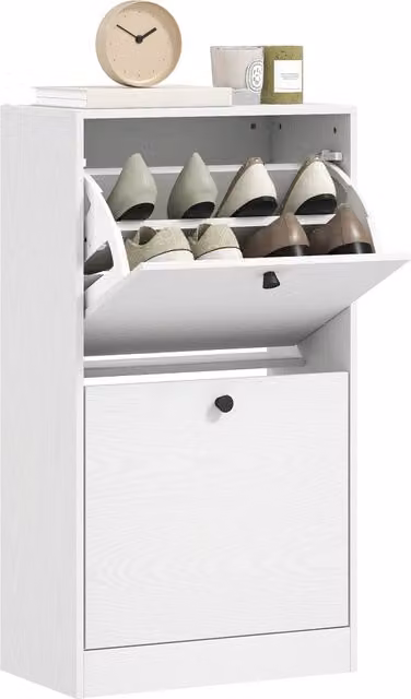 Scarpiera Xylo con 2 Ante Basculanti e Ripiani Regolabili Bianco Venato L: 47 cm, P: 26 cm, H: 85 cm