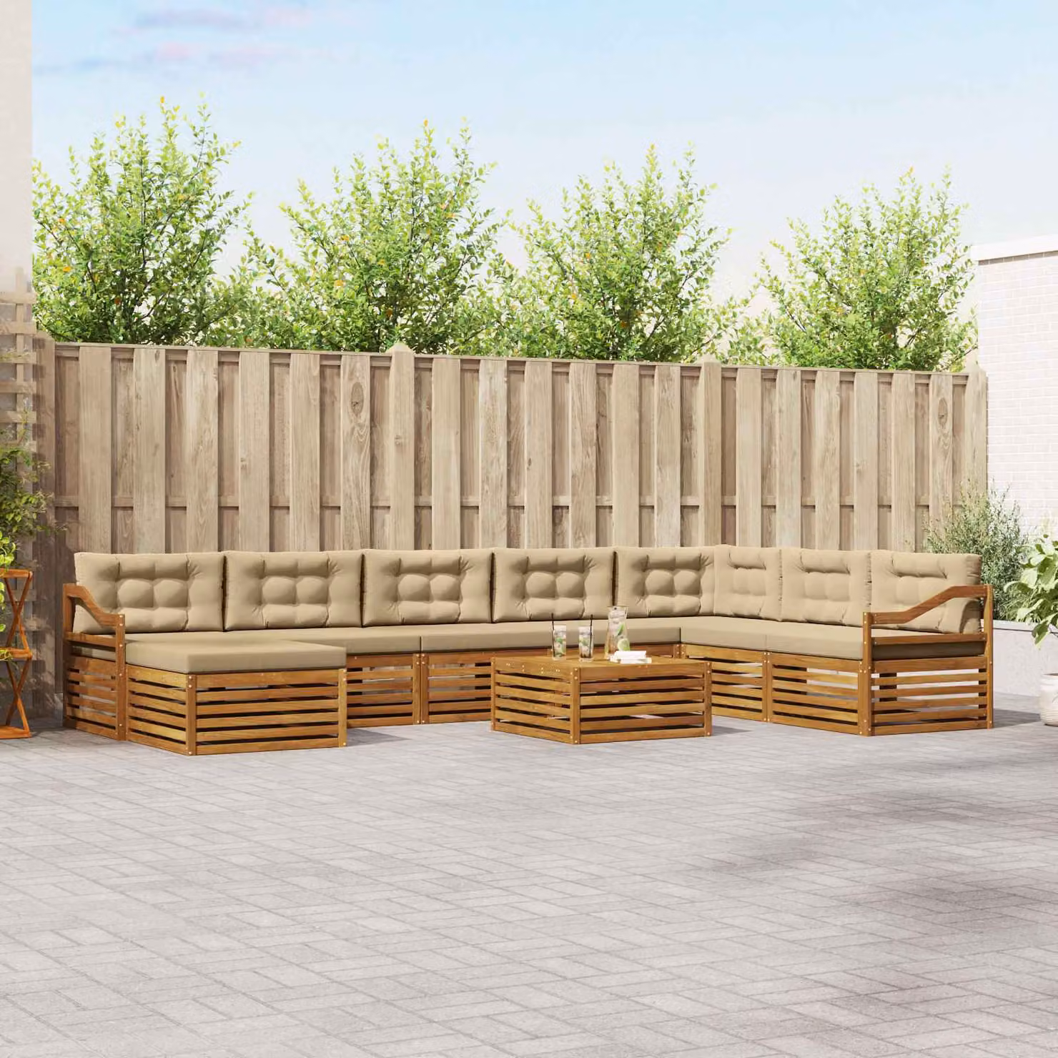 Set di divani da esterno vidaXL 9 pz in legno di acacia con cuscini beige e marrone