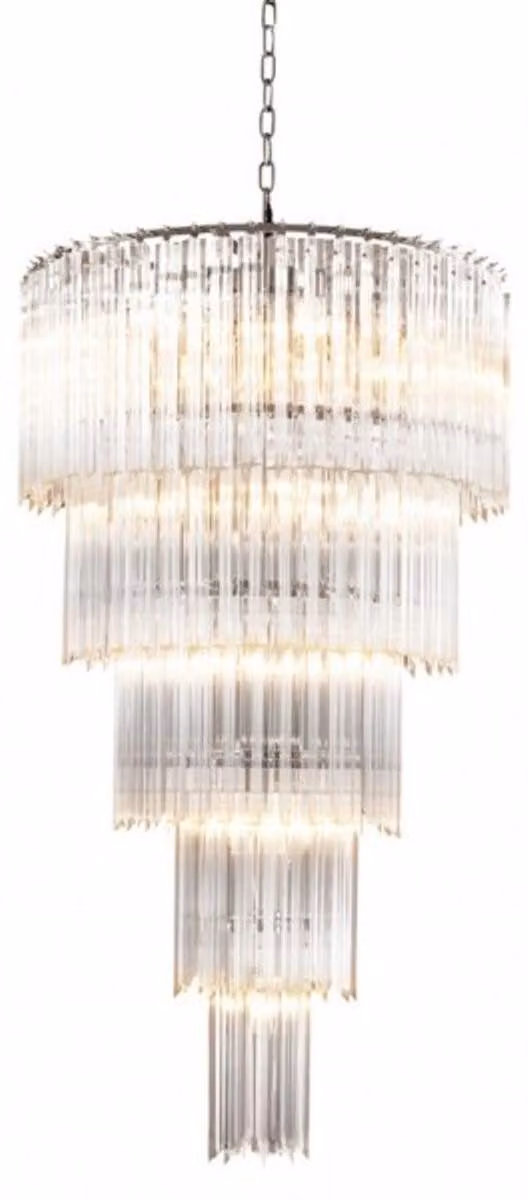 Lampadario a sospensione Casa Padrino, stile barocco, vetro e cristallo, finitura argento, dimensioni 107 x 55 cm