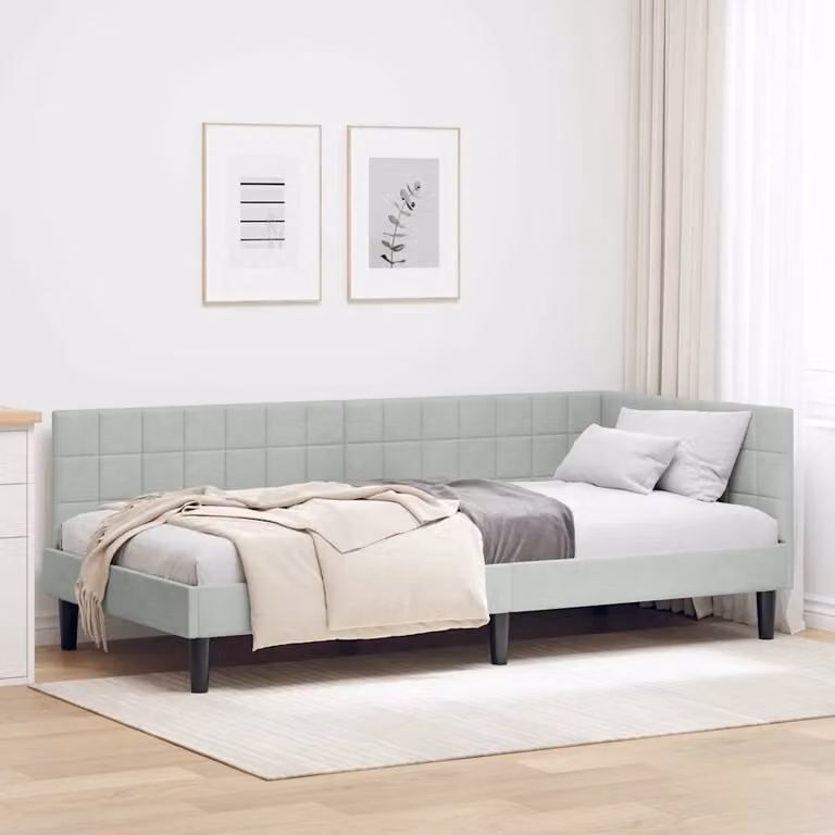 Cornice del letto ad angolo vidaXL in velluto grigio, L 90 cm x P 200 cm