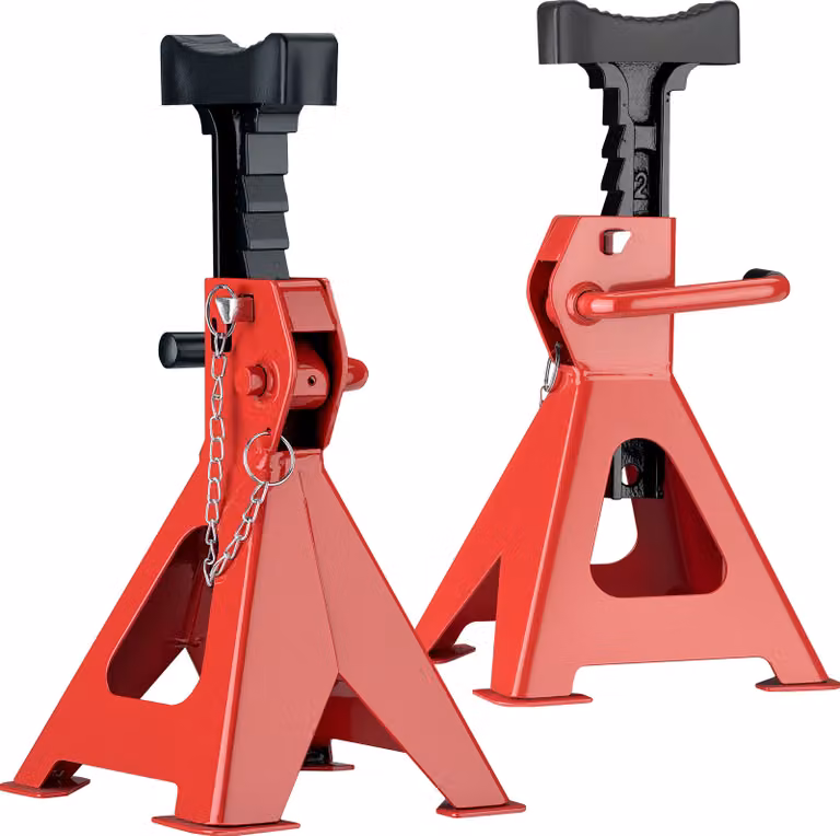 Wiltec 2 cavalletti regolabili in altezza, ciascuno con una capacità di carico di 3 tonnellate, cavalletti di supporto, altezza di sollevamento 29-42,5 cm, cavalletto per auto con protezione in gomma, cavalletto per auto con perno di sicurezza