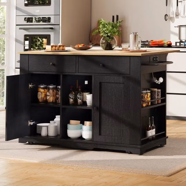 Tavolo da Cucina con Ruote e Piano in Legno ¨C MINIMAL ¨C Nero
