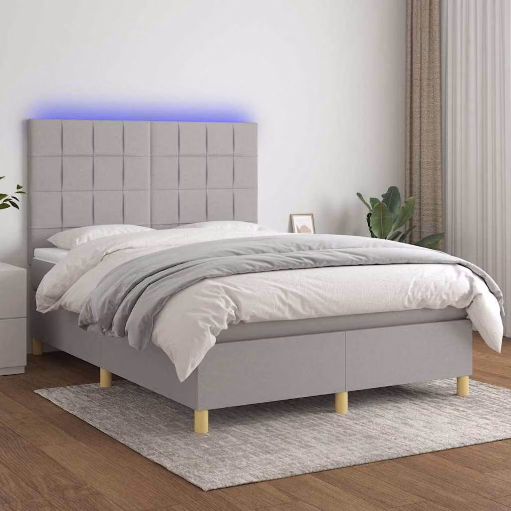 Letto Ibrido con Materasso e Illuminazione LED vidaXL Grigio Chiaro 140 x 200 cm in Tessuto – 1