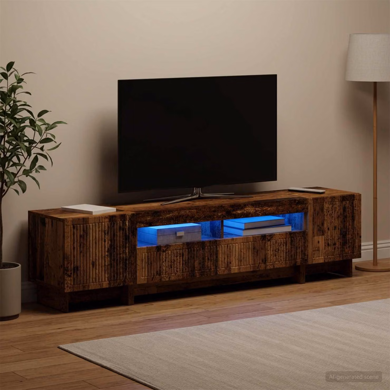 Mobile TV stand vidaXL moderno in legno con illuminazione integrata, marrone e grigio, L/P/H: 100 x 35 x 43 cm