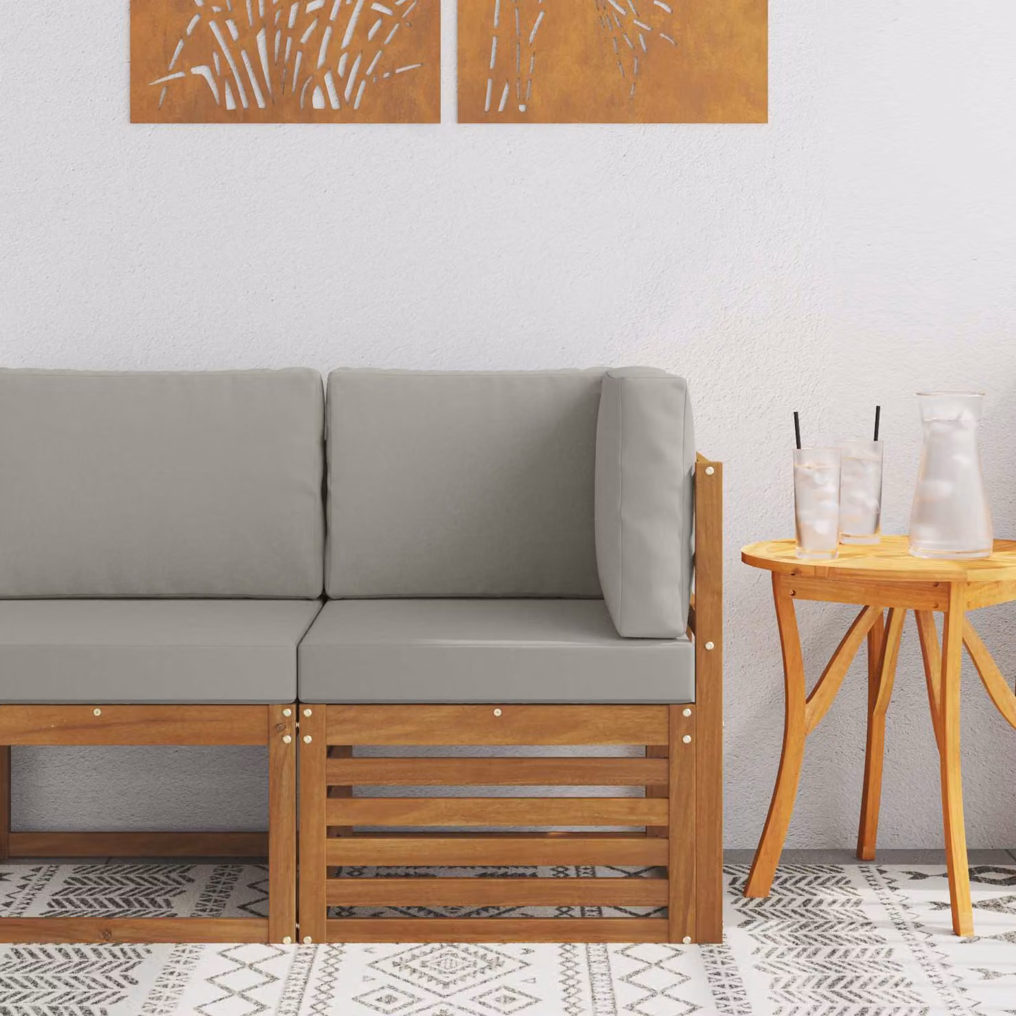 vidaXL Divano Angolare da Esterno Moderno in Legno di Acacia con Cuscini Grigio e Marrone