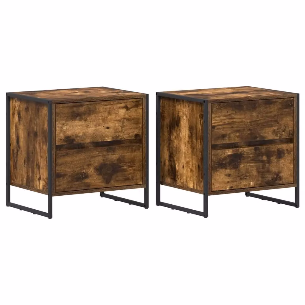 Set di 2 comodini vidaXL in stile industrial, colore marrone rovere fumo, L 50 cm x P 39,5 cm x H 50 cm – 2