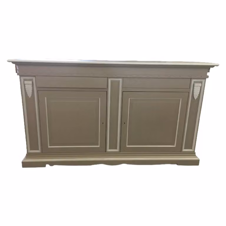 Madia credenza a 2 ante in legno di pino laccato Mobili 2G colore beige e bianco L: 213 cm, P: 54 cm, H: 124 cm