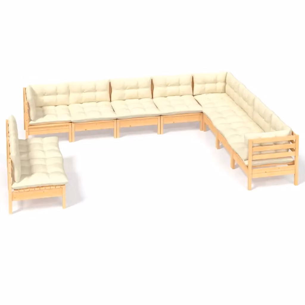 Set di Divani da Giardino a Forma di U vidaXL in Legno di Pino Massello con Cuscini Beige 10 Pezzi – 2