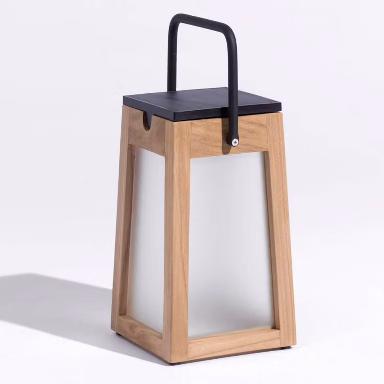 Les Jardins Lanterna LED solare Tecka portatile, teak 25 cm Tecka, dimmerabile, Legno chiaro, Legno, Lampade solari