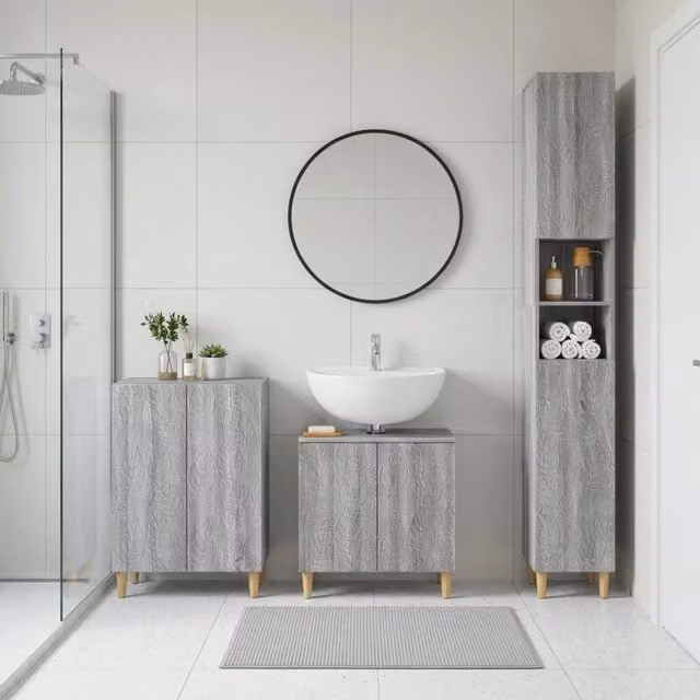 Set di armadietti da bagno in 3 pezzi DELFT Sonoma grigio 3417465
