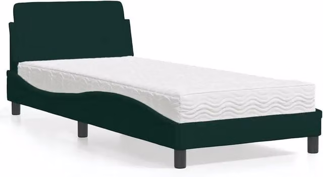 Letto con Materasso Dover vidaXL in Velluto Verde Scuro, Dimensioni: 90 x 190 cm – 1