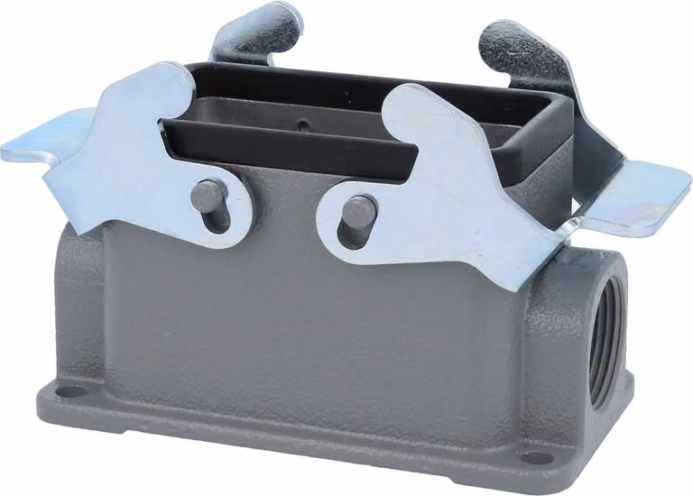 HARTING Han 10B Base bassa, 2xPG16 uscita cavi laterale, con 2 staffe trasversali Vite PG16 Area di serraggio