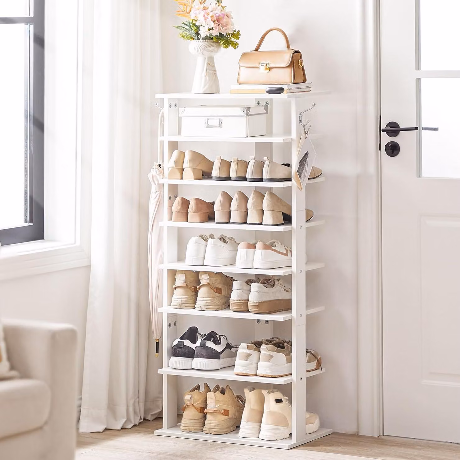 Scarpiera a 8 livelli - Versione alta - 50 x 28 x 113 cm - Bianco - Scarpiera per 16 paia - Corridoio Soggiorno Industriale