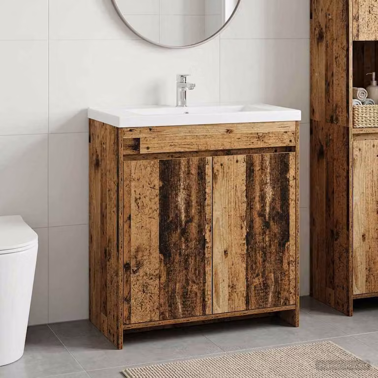 Mobiletto da bagno sotto lavabo vidaXL in legno color marrone antico con ante a battente e design moderno L/P/H: 81,0 x 37,5 x 20,56 cm