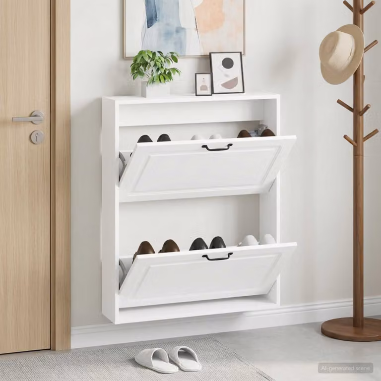 vidaXL Mobiletto per Scarpe da Muro Moderno Bianco, L: 71 cm, P: 17 cm, H: 86 cm