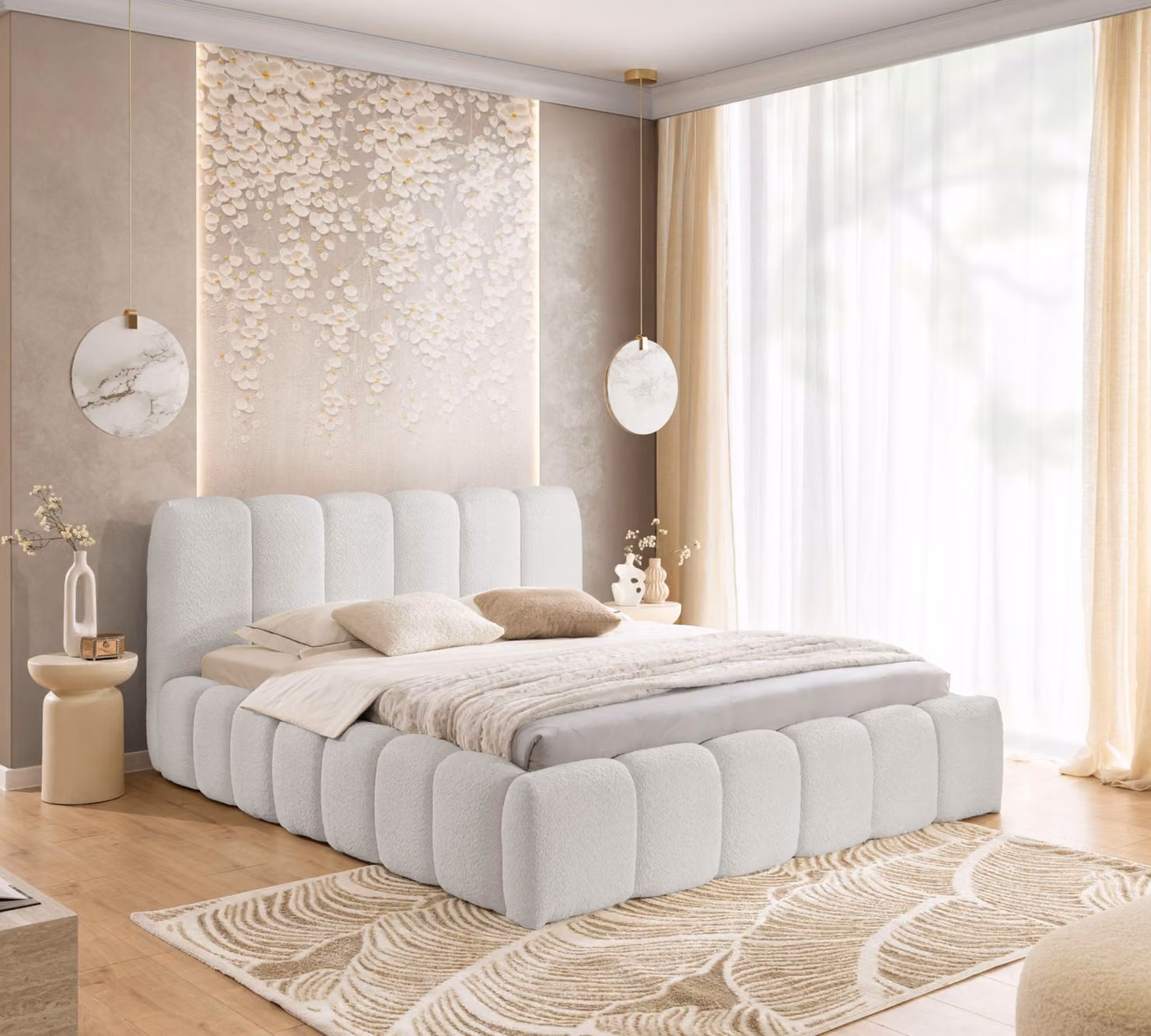 Letto imbottito MIA 160x200 - letto con rete, letto a bolle, letto matrimoniale con contenitore e rete a doghe, camera da letto - grigio chiaro