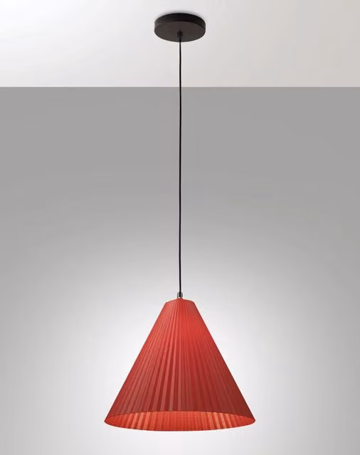 Lampada a Sospensione a Cono Fabas in Metallo e Plastica, Colore Rosso, Attacco E27, IP20, Diametro: 31.6 cm