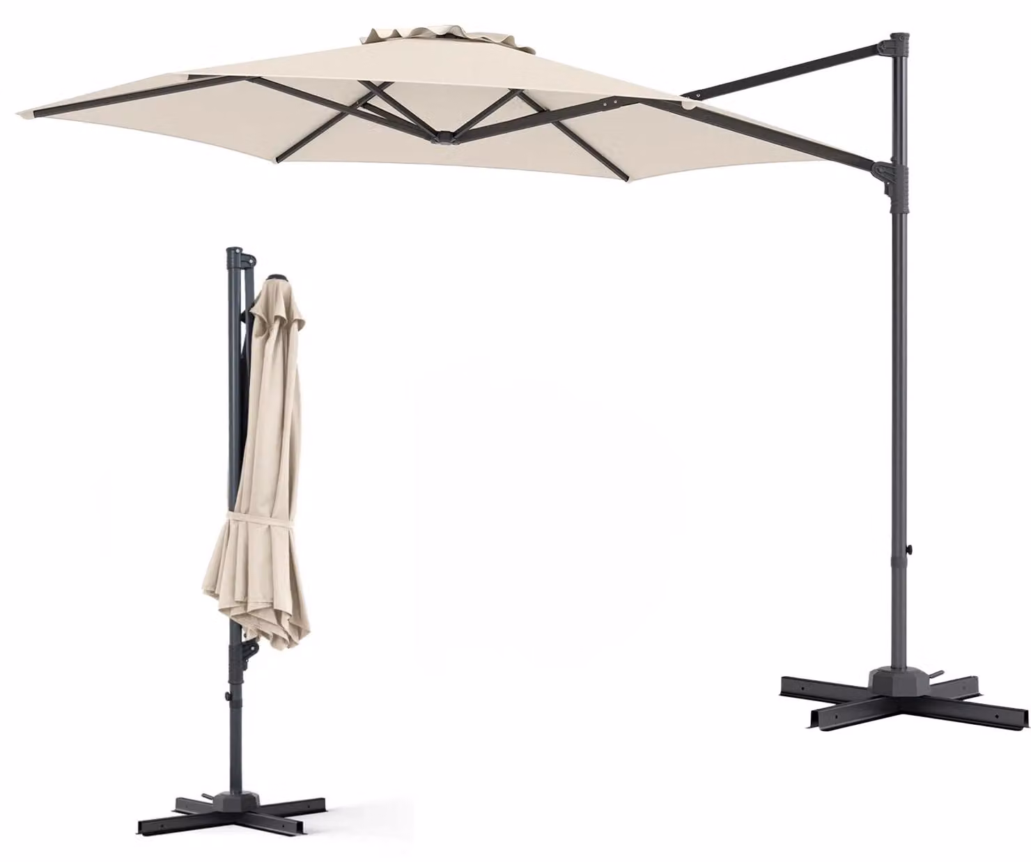 Ombrellone da giardino KOMFOTTEU 3M per esterni, resistente ai raggi UV e al vento, a forma esagonale, con struttura a incastro, rotazione a 360°, ombrelloni con base a croce, ideali per cortili, terrazze, piscine e balconi