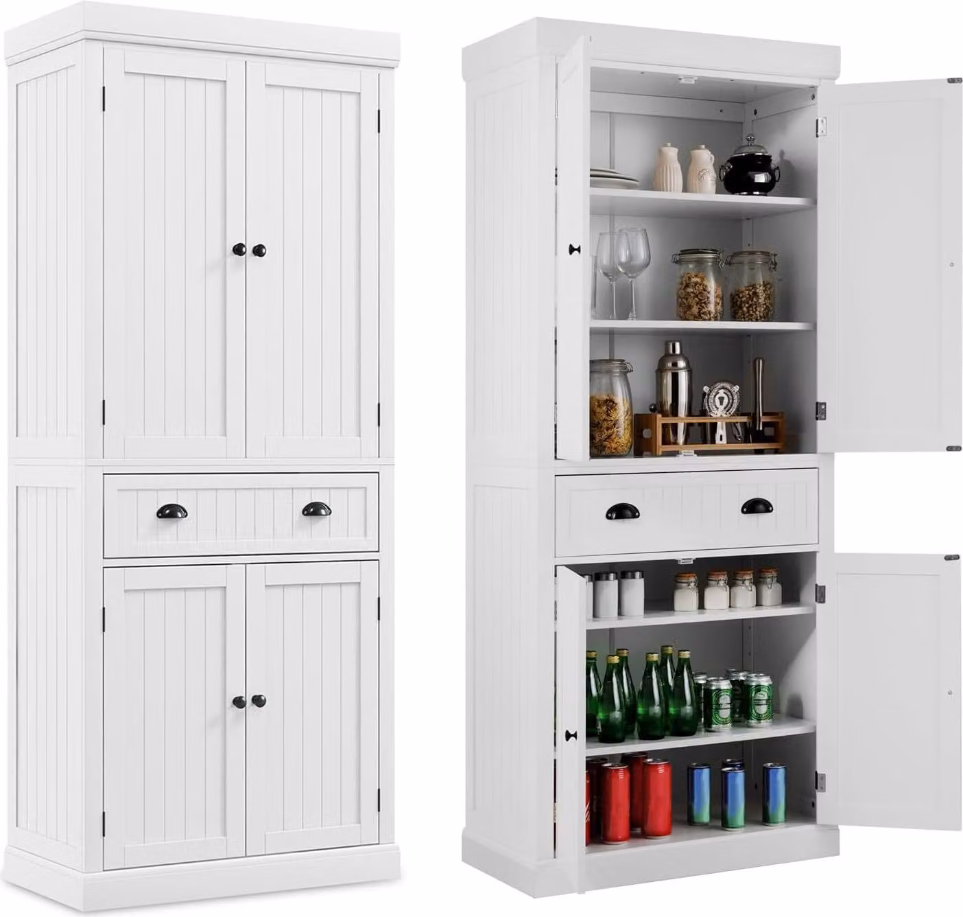 Mobile da cucina COSTWAY 183cm, mobile buffet in legno con ripiani regolabili, armadietti e cassetti, mobile alto da cucina a buffet free-standing bianco