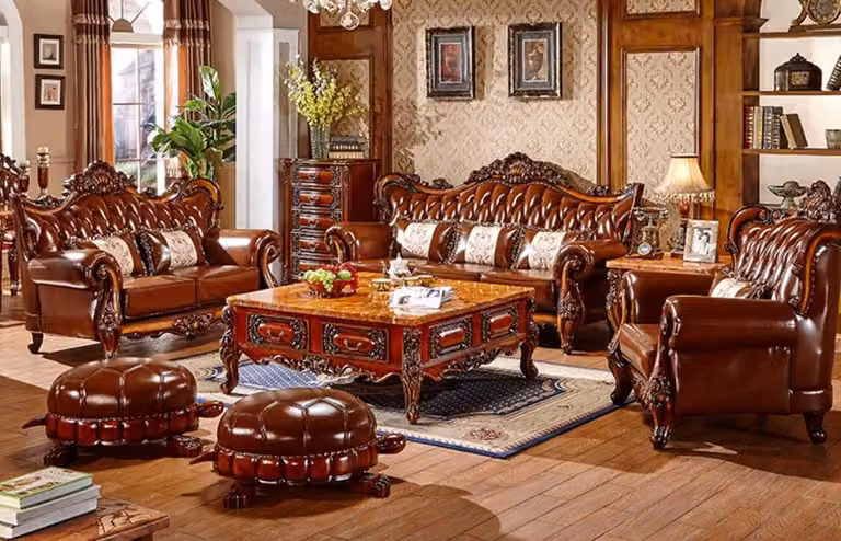 Komplettes Wohnzimmer Set Hocker Kunstleder Sofagarnitur Holz Couchtisch