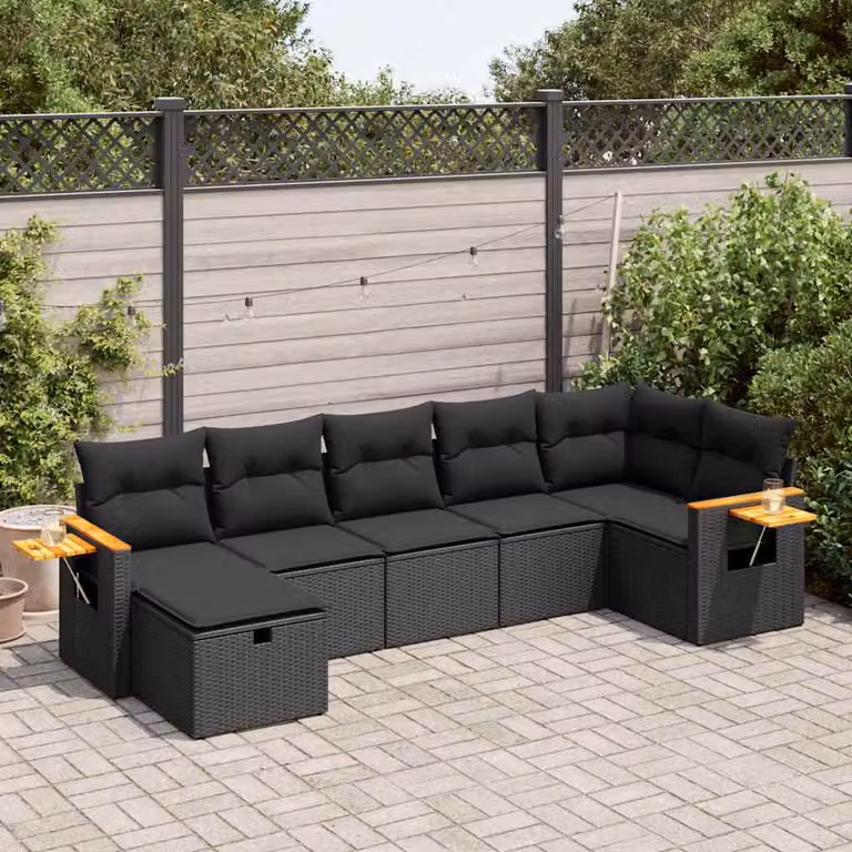 Maison Exclusive - Set da giardino 7 pezzi con cuscini in polyrattan nero