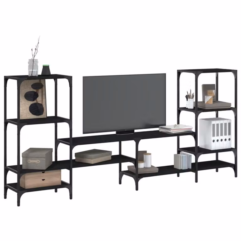 vidaXL Mobile Porta TV Nero in Legno e Metallo L: 206,5 cm, P: 28,5 cm, H: 95 cm