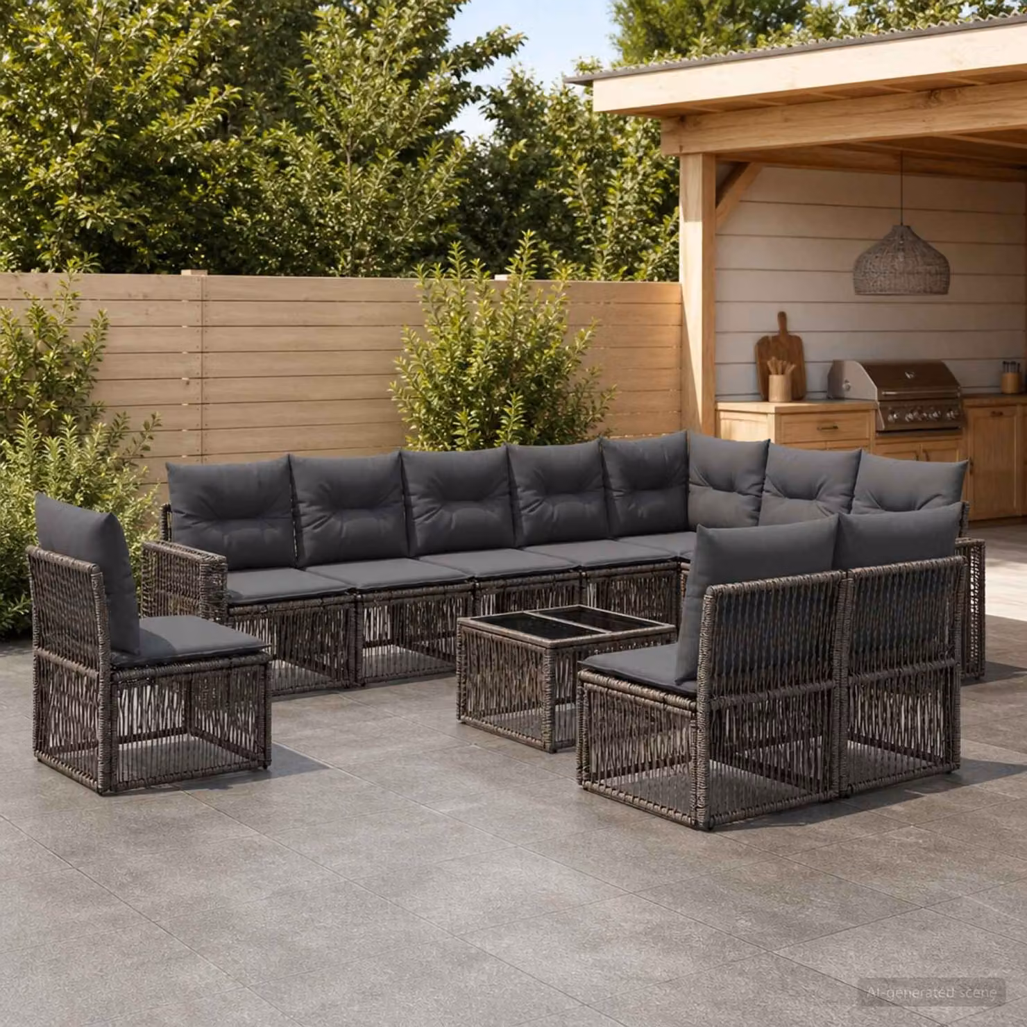 Set Divano da Giardino vidaXL 11 Pezzi in Polyrattan Grigio e Antracite con Cuscini e Tavolino