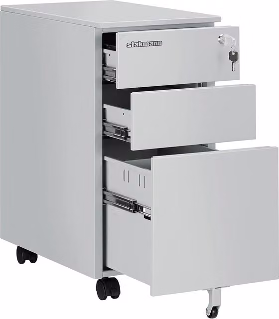 Cassettiera da ufficio Stakmann in metallo grigio con serratura e ruote