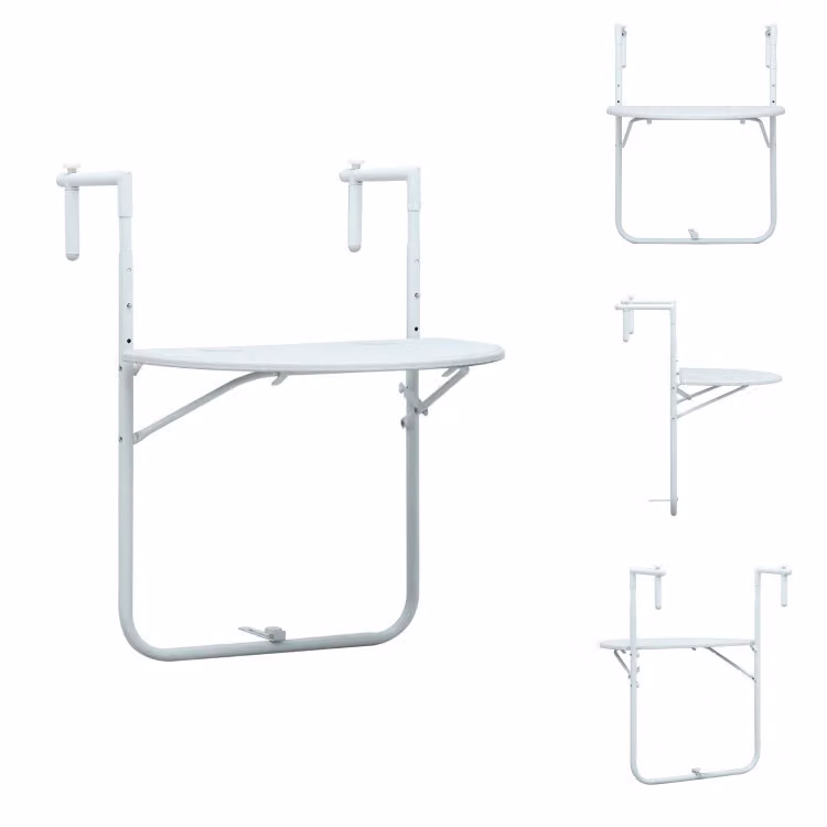 vidaXL Tavolo sospeso da balcone bianco 60 x 64 x 83,5 cm in plastica effetto rattan - Tavoli da giardino