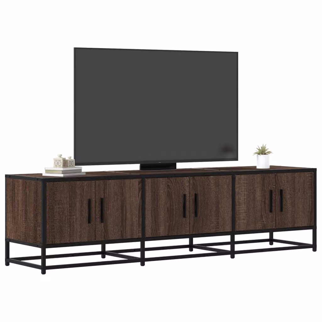 Mobile TV vidaXL in stile industriale marrone con ruote, realizzata in legno e metallo, L 150 cm x P 35 cm x H 41 cm
