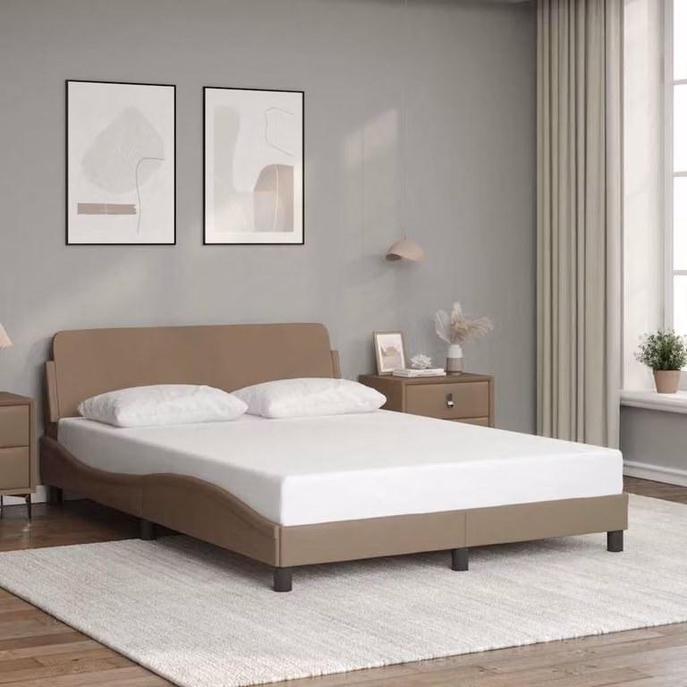 Giroletto vidaXL Dover Cappuccino in Similpelle con Struttura in Legno e Doghe, L/P: 140 x 200 cm