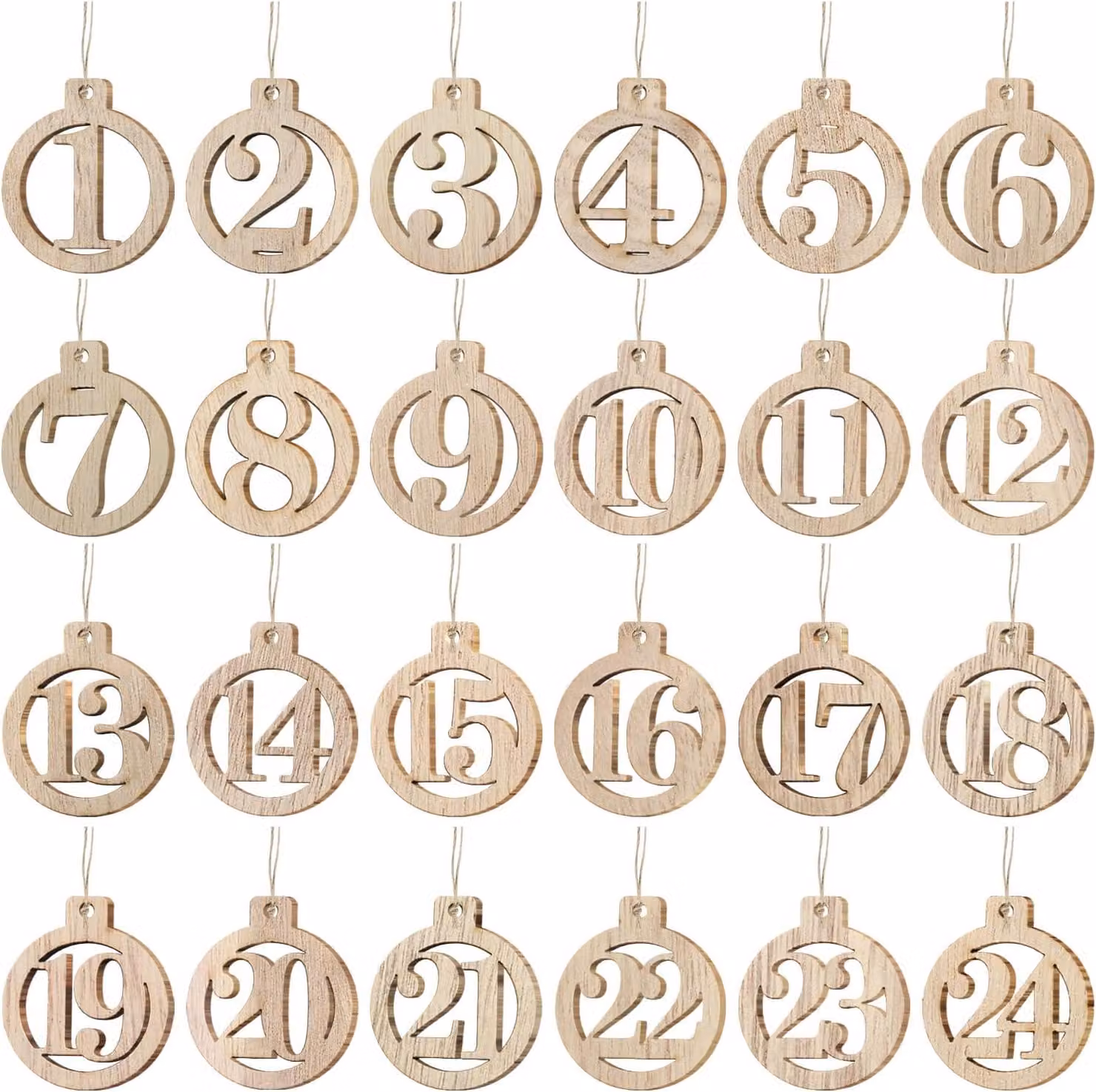 Calendario dell'Avvento da realizzare a mano - Numeri - Decorazioni natalizie in legno - Numeri in legno rotondi - Decorazioni natalizie - Numeri da 1 a 24 per il Natale - Numeri per il conto alla rovescia - Decorazioni da appendere come regalo