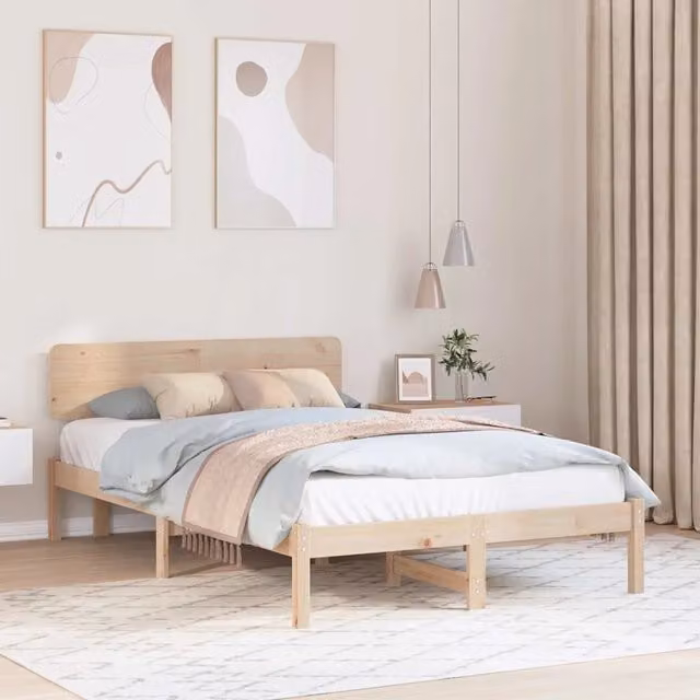 Struttura letto in pino massello naturale con giroletto e doghe fisse L/P/H: 200 x 120 x 34 cm