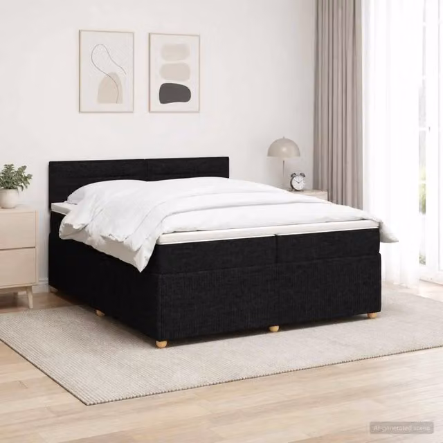 Letto box spring vidaXL con materasso ibrido nero 200 x 200 cm con base a sollevamento, illuminazione sottostante e porta USB