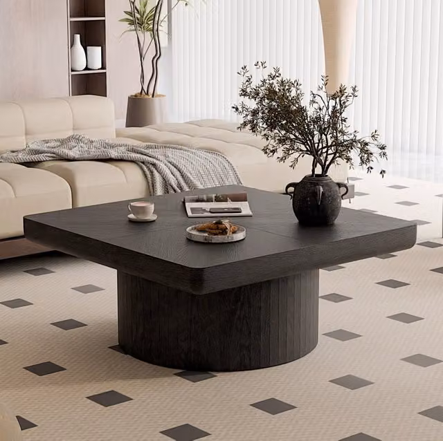 Tavolino basso quadrato 86 x 86 cm nero in legno e MDF con piano spesso 8 cm