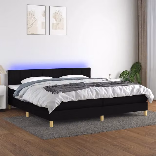 Letto a molle con illuminazione LED e porta USB vidaXL in tessuto nero L: 200 cm, P: 200 cm, H: 203 cm – 1