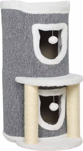 Albero Tiragraffi per Gatti PawHut con Casette, Lettino e Pali in Sisal, Grigio, Altezza: 76 cm – 1
