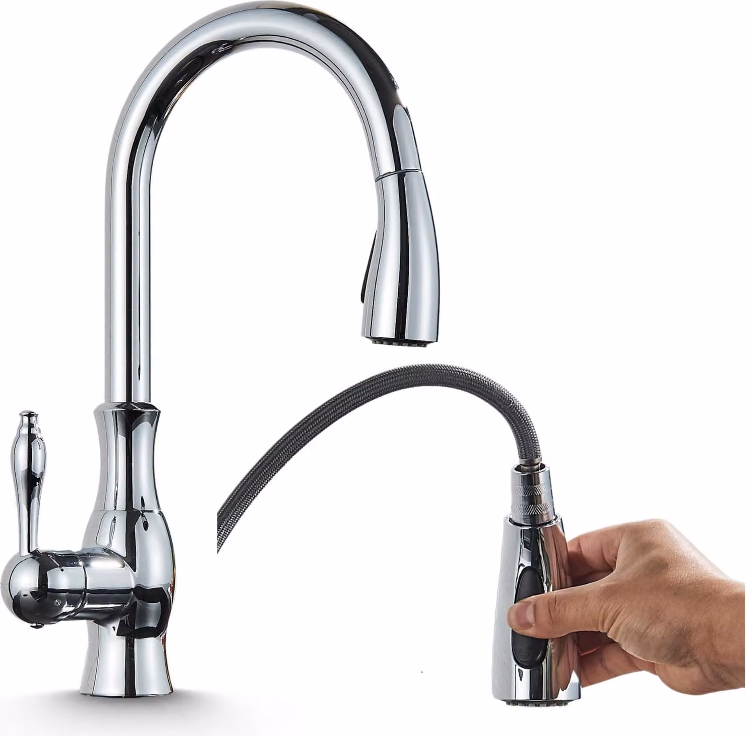 Rubinetto da cucina Ari Cascade con doccetta estraibile, beccuccio girevole 360 gradi, cartuccia in Vetroceramica, cromato