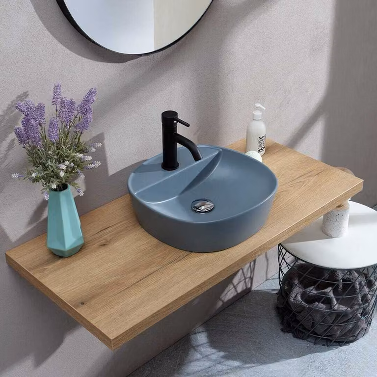 Lavabo da appoggio rotondo grigio bluastro