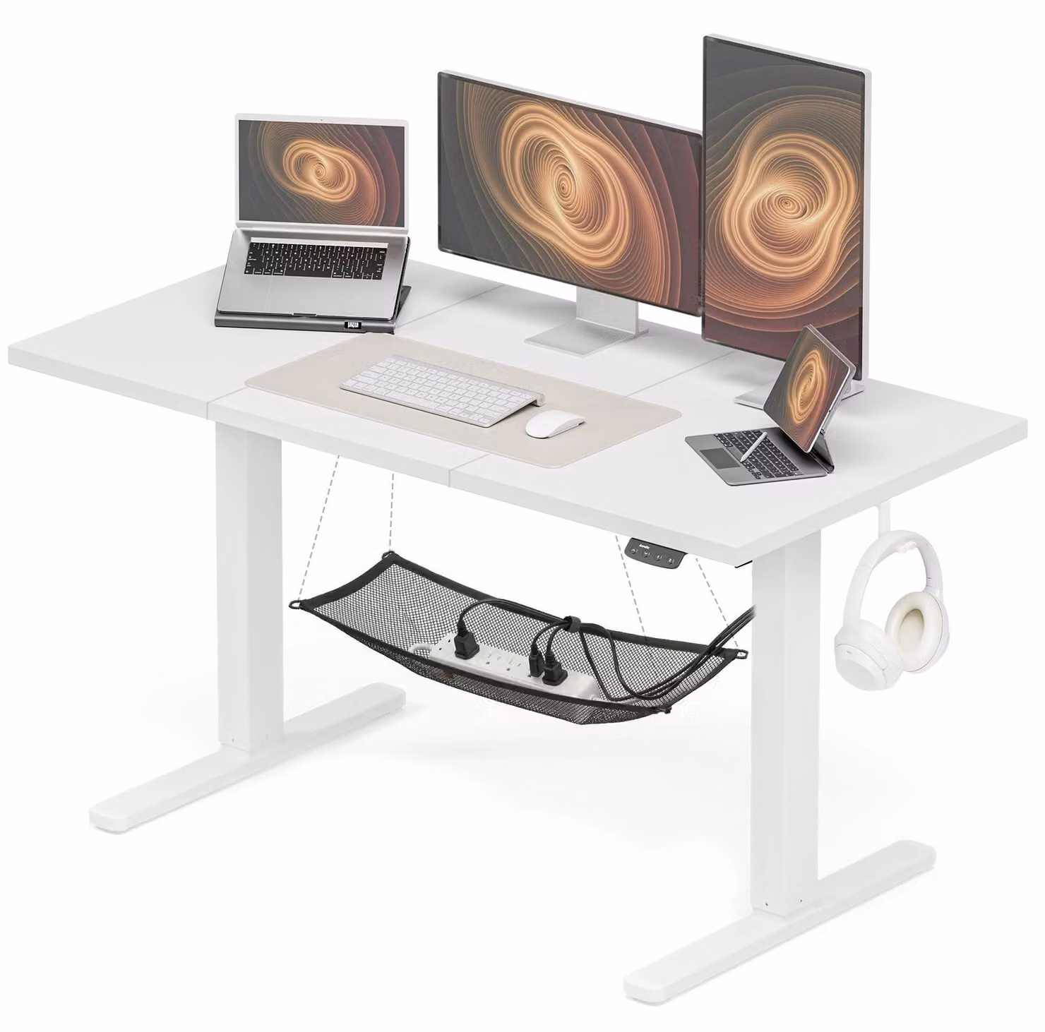 Scrivania regolabile elettricamente - Bianco - Larghezza 140 cm - Materiali: metallo e legno