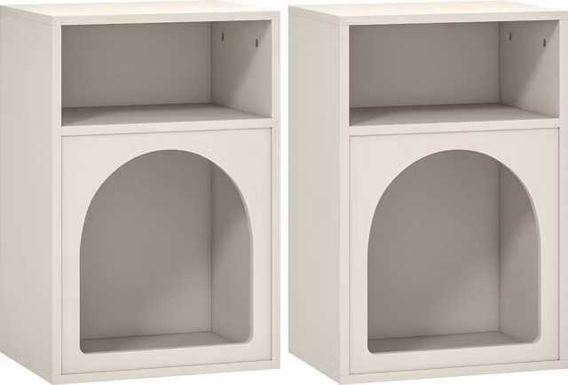 Set di 2 comodini HOMCOM con design ad arco e scomparti aperti, colore beige, L 40 cm x P 30 cm x H 60 cm