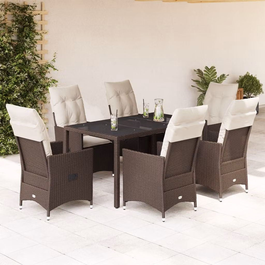 Maison Exclusive - Set da pranzo da giardino 7 pezzi con cuscini marroni in polyrattan