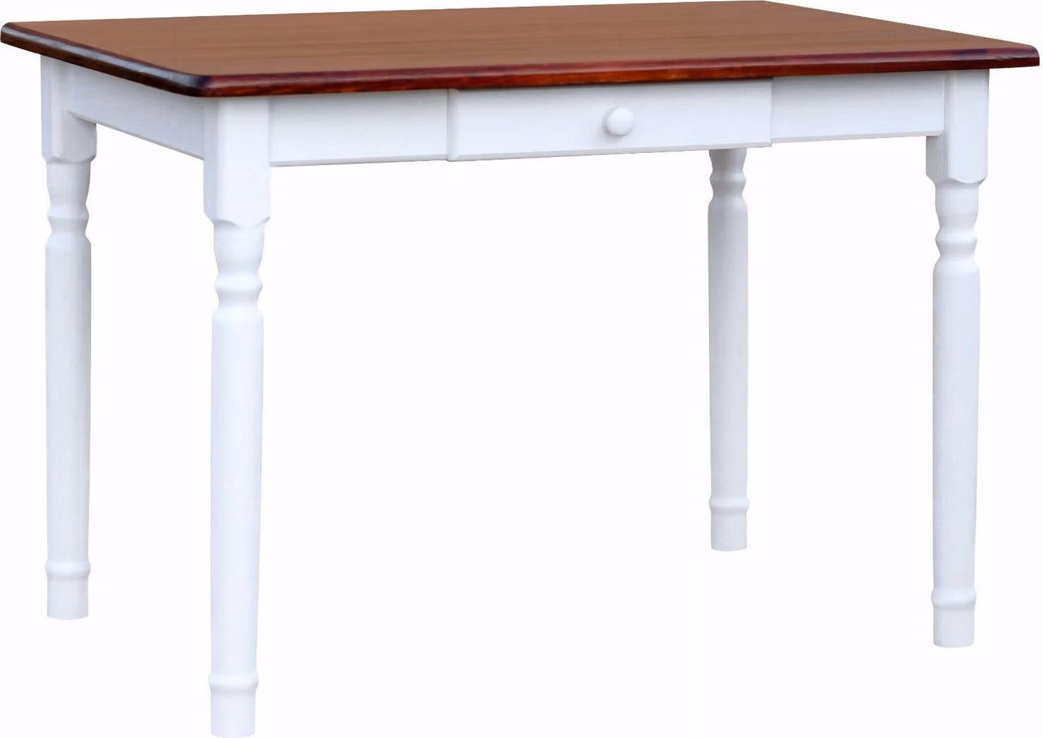 Tavolo bianco II con cassetto in legno di pino massiccio con piano in colore Calvados 120 x 70 cm
