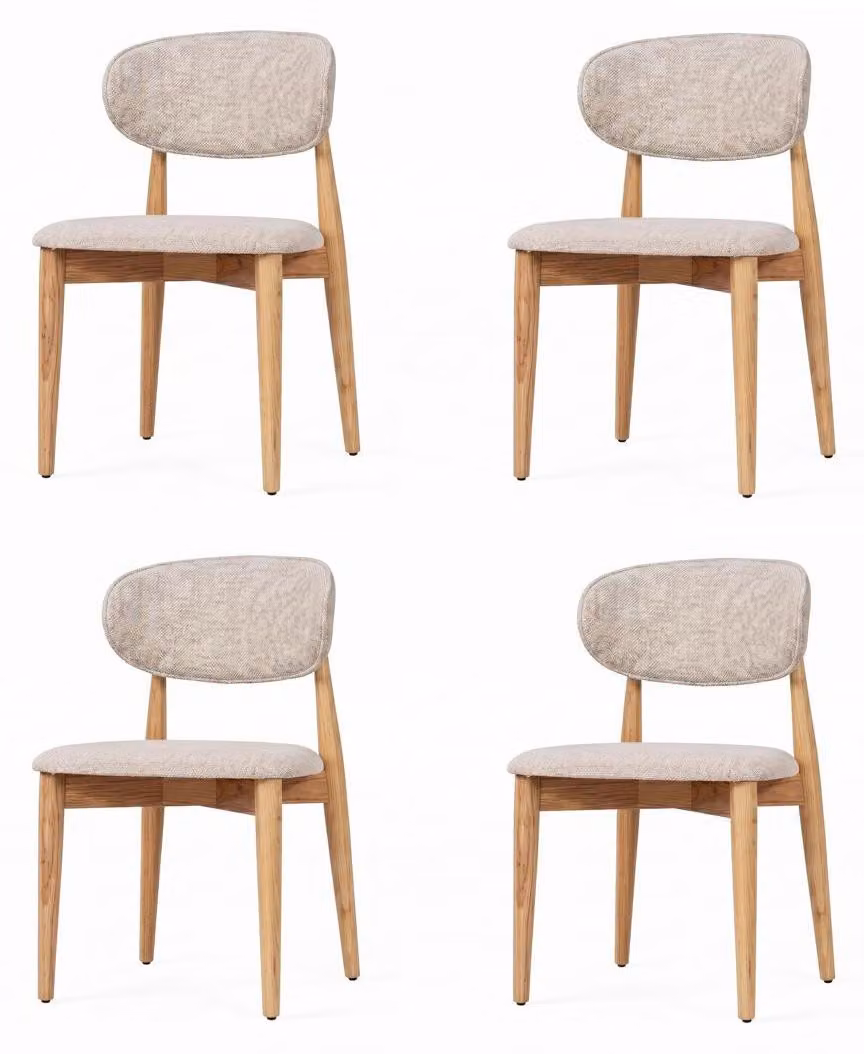 Sedia da pranzo moderna, beige, elegante, con braccioli, in legno e imbottita