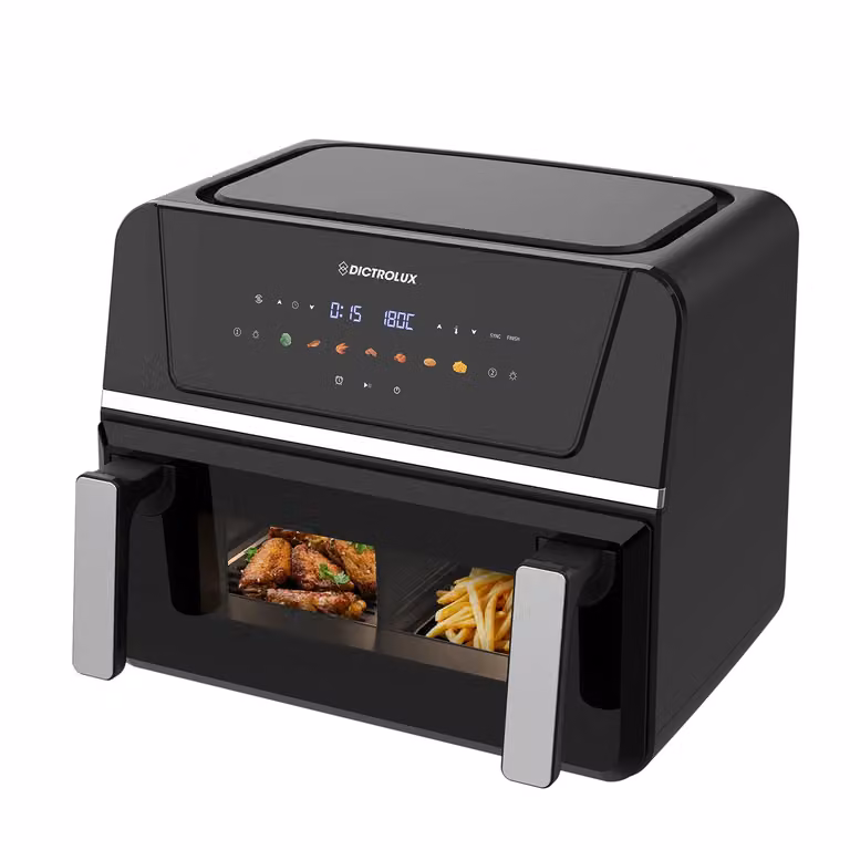 Dictrolux Friggitrice ad aria Digital Max a doppio scomparto da 10 litri, 1700 Watt, colore nero